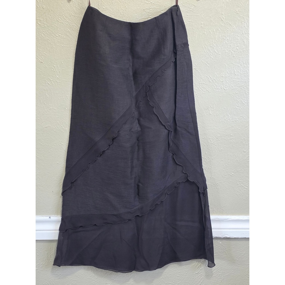 Jule Sohn brown/Grey Linen Blend Layered Maxi Skirt Lettuce Edge Spain Small